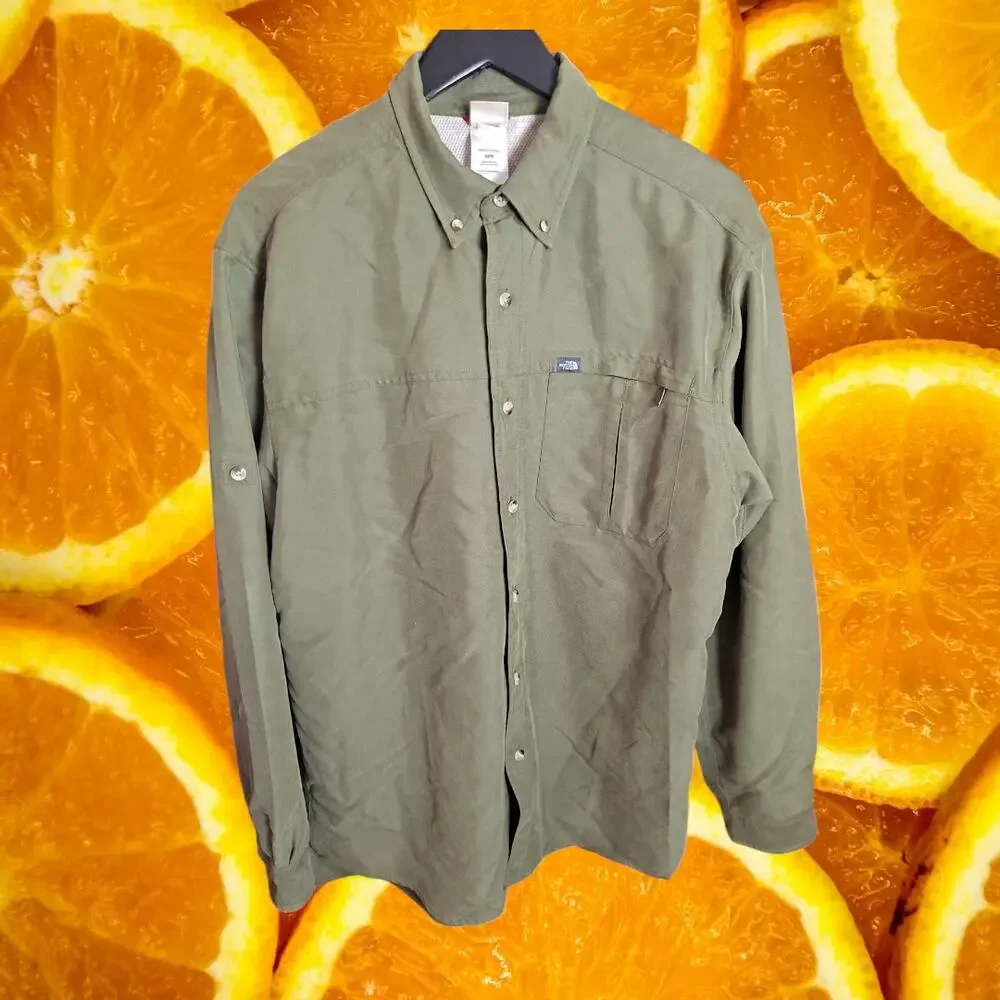 The North Face Men's Khaki Syncline Roll Up Long Sleeve‎ Button Up Shirts Size M